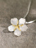 Forget Me Not Pendant Charm with Chain Necklace in Sterling Silver with 18k Yellow Gold Plating ¥ Tariff Free Delivery to USA FLOWER DELIVERY