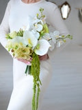 Cascading Orchid Calla Lily Bridal Bouquet, Modern White Wedding Flowers wedding flower