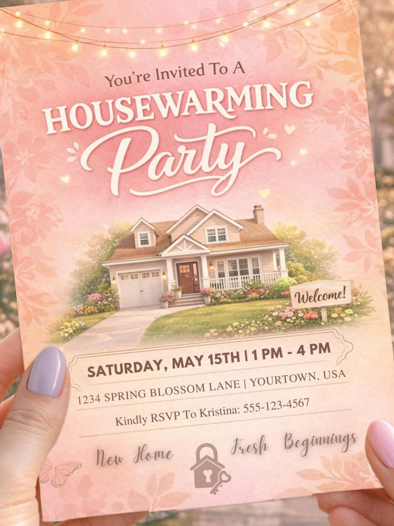 Blooming Housewarming Invitation Template, Spring New Home Party Invite, Editable Canva Moving Celebration Digital Download house warming flower