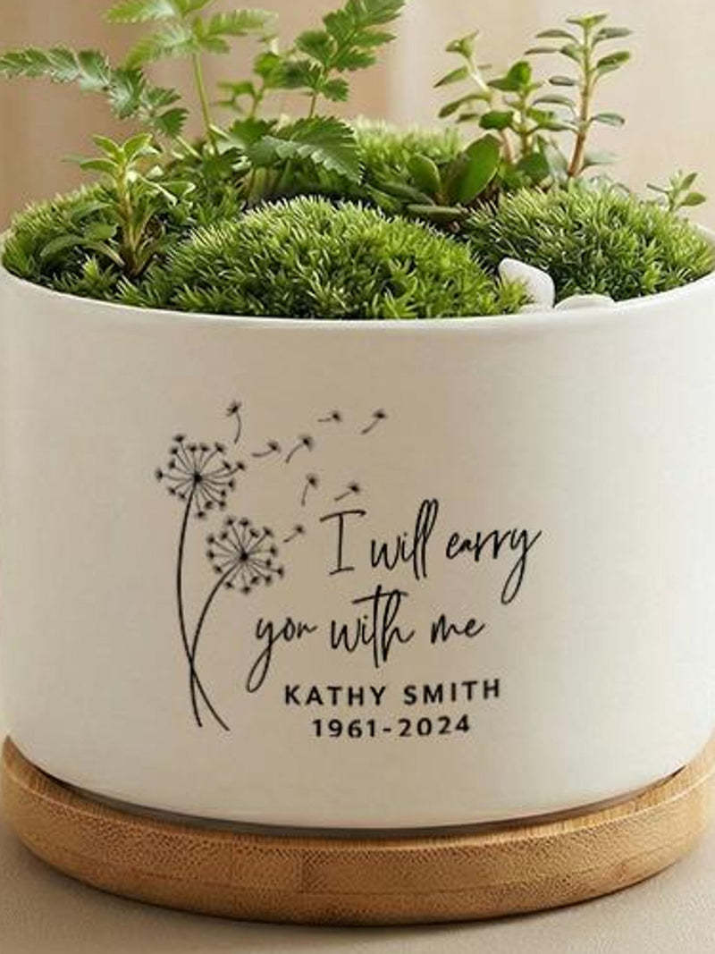 Personalized Memorial Planter Pot With Live Moss & Fern, Custom Name Dates, Sympathy Gift For Loss, Remembrance Indoor Desk Decor sympathy flower