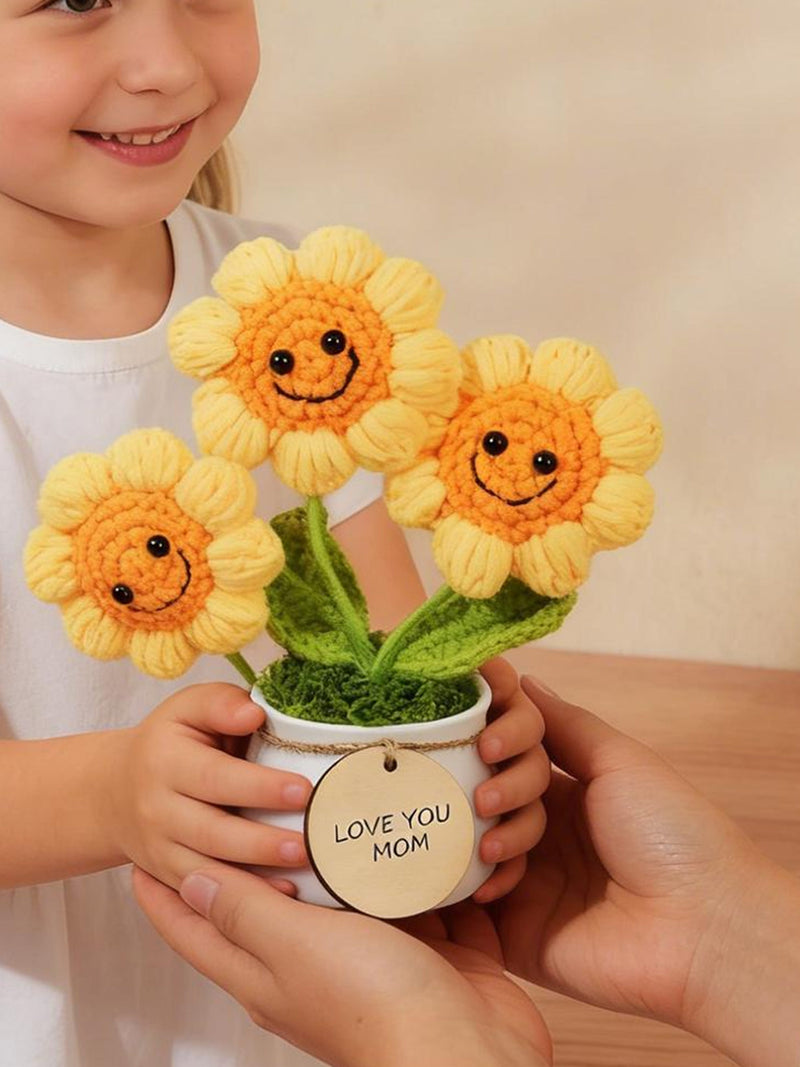 Personalized Crochet Daisy Gift: Handmade Flower Pot with Custom Tag,Mother's Day Gift ANNIVERSARY