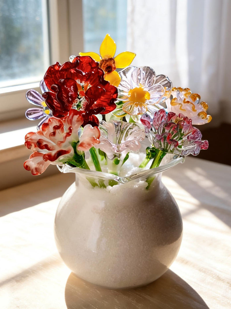 Birth Month Glass Flower Bouquet, Handmade Birth Flower Decor, Mini Glass Flower Arrangement, Birthday Flower Gift for Her, Desk Decor FLOWER DELIVERY