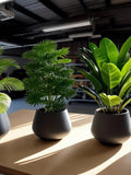 Lush Green Artificial Palm Plant Set of Four | faux tropical houseplants | indoor outdoor decor | potted greenery | low maintenance faux plants