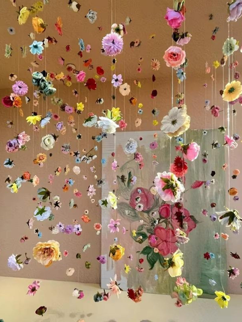 Artificial Silk Flower Curtain, Floating Petal Waterfall Backdrop, Wedding Party Decor silk flower
