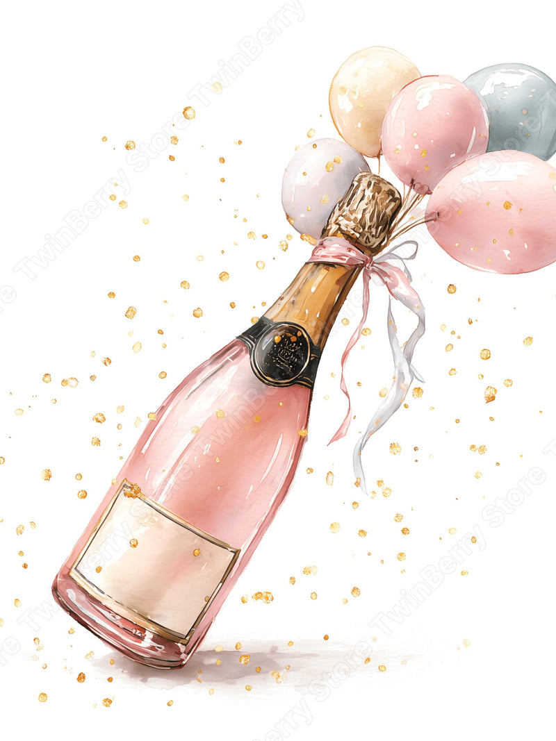 Champagne Clipart PNG, 22 Watercolor Birthday Celebration with Balloons and Roses birthday flower
