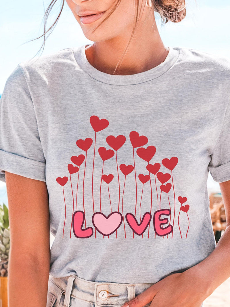 Heart Flowers LOVE Tee | Valentine Romance Graphic T-Shirt Love Romance Flower