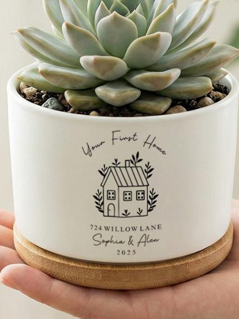 Personalized First Home Planter, Custom New Home Succulent Pot, Housewarming Gift for Couple, New Home Gift, Realtor Closing Gift house warming flower