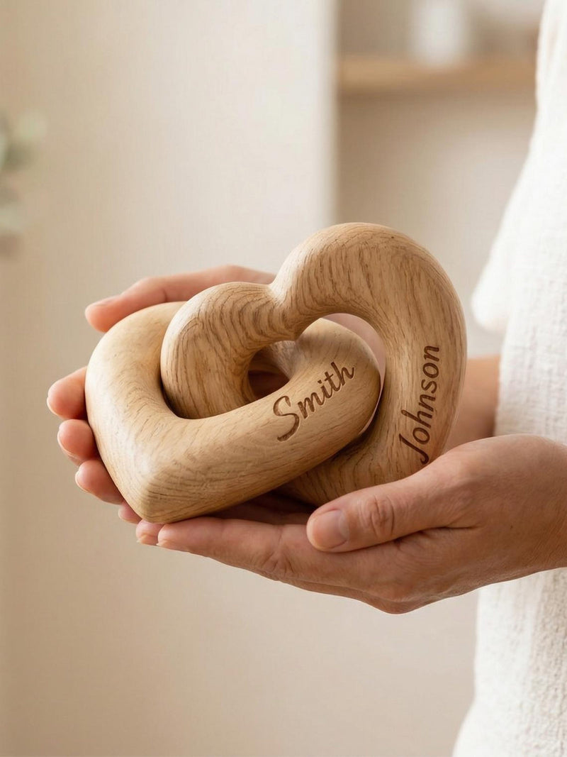 Personalized Wooden Hearts | 1st 5th 10th Wedding Anniversary Gift | Custom Names & Date Wood Keepsake for Couples ANNIVERSARY