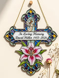 Angel Memorial Cross Suncatcher, Lily Flower Sympathy Gift, Personalized In Loving Memory Decor sympathy flower