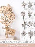 Birth Flower SVG Bundle, Month Flowers with Name Tags, Personalized Floral Laser Cut File Glowforge Cricut Templates birthday flower