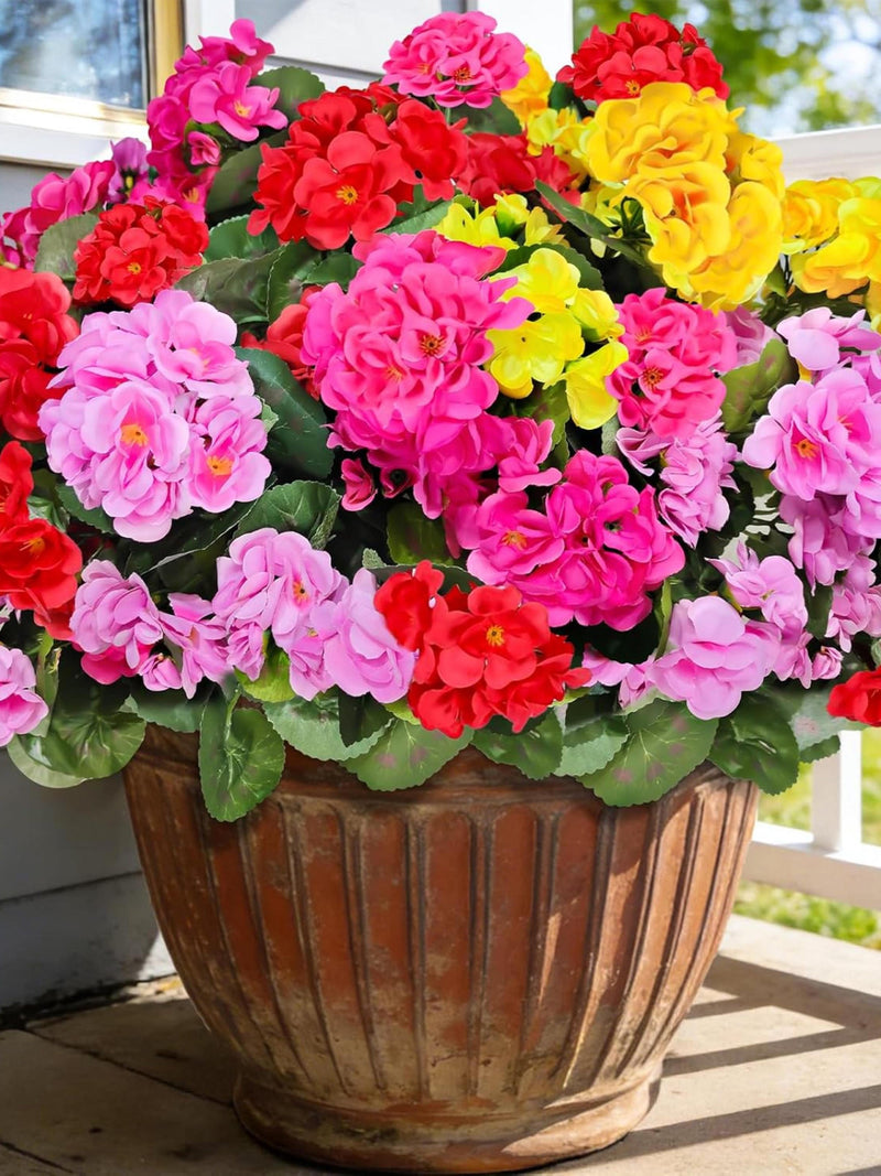 UV Resistant Artificial Geraniums Outdoor Flowers faux plants