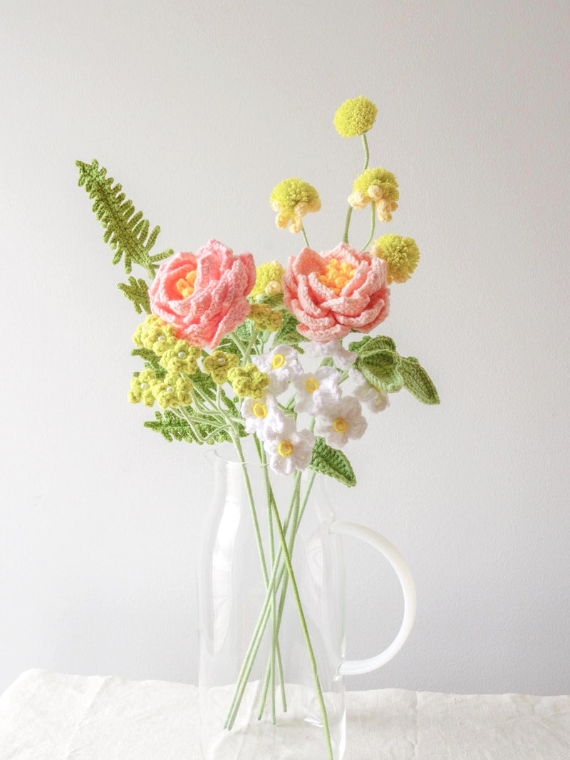 Crochet Peony Flower: Handmade Bouquet Stem, Floral Home Decor, and Gift bouquet FLOWER DELIVERY