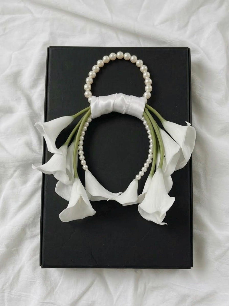 Calla Lily Pearl Bridal Bouquet, Wedding Flower Arrangement Keepsake bouquet wedding flower
