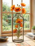 August Birth Flower Poppy Vase | Personalized Stained Glass Gift | Custom Text Birthday Decor | Mother's Day gift birthday flower
