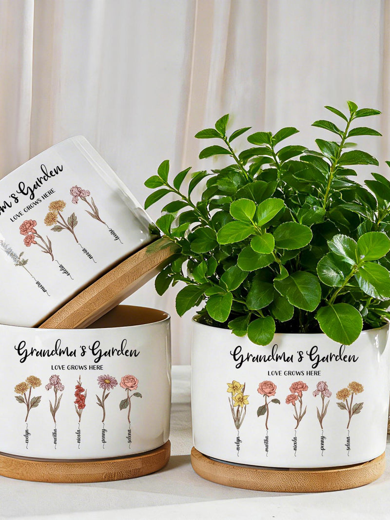 Personalized GrandmaÕs Garden Birth Flower Pot,Names Planter for Nana,MotherÕs Day Gift,Family Birth Month Flowers,Birth Flower Plant Pot ANNIVERSARY