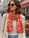 Van Gogh Almond Blossom Red Silk Scarf with Gift Box, Floral Wrap Long Shawl, Gift for Her, Birthday, Anniversary Wedding Wraps, Mothers Day silk flower