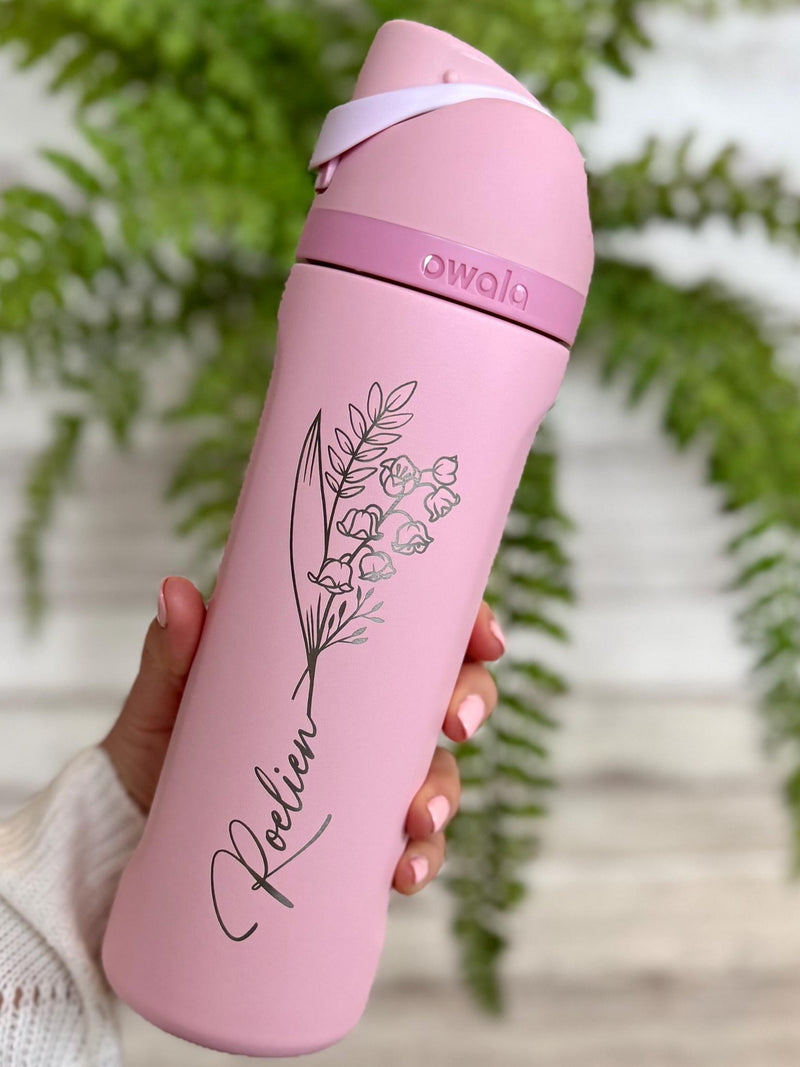 Personalized Owala Tumbler with Birth Month Flower Engraving, Custom Name Owala Water Bottle, Engraved Travel Mug, Birthday Gift for Her birthday flower