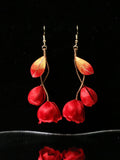 Red Rose Flower Earrings, Silk Velvet Floral Drop Earrings, Romantic Statement Jewelry, Handmade Bridal Earring, Gift for Her silk flower