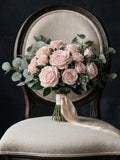 Soft Pink Rose Artificial Bridal Bouquet, Faux Greenery Wedding Flowers, Silk Bridesmaid Bouquet Bouquet