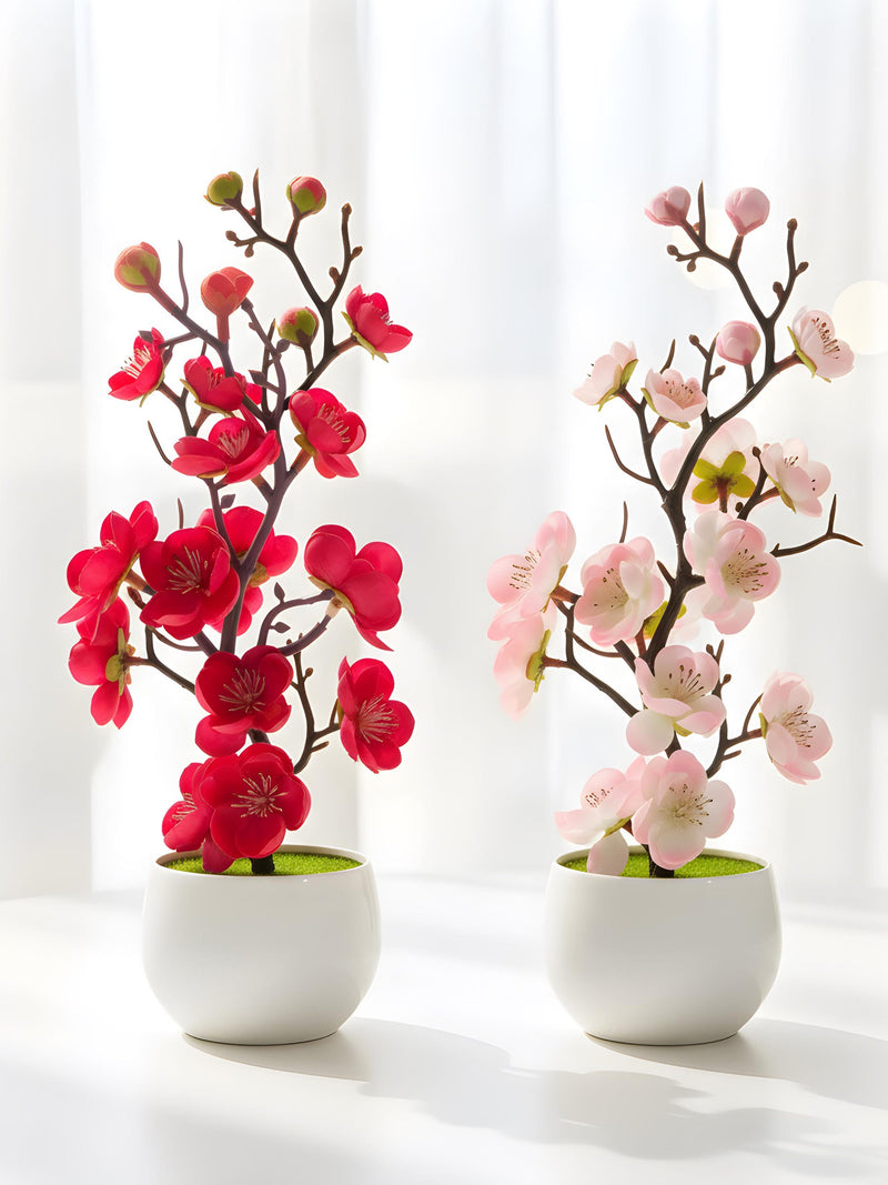 Plum Blossom Artificial Bonsai Tree, MotherÕs Day Gift, Small Faux Potted Plant, Desk Decor, Aesthetic Office Table Ornament, Home Decor faux plants