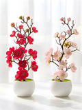 Plum Blossom Artificial Bonsai Tree, MotherÕs Day Gift, Small Faux Potted Plant, Desk Decor, Aesthetic Office Table Ornament, Home Decor faux plants