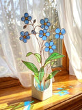 Stained Glass Forget Me Not Flower, Blue Suncatcher Window Decor, Sympathy Memorial Gift, Forever Desk Plant, Mother's Day Present sympathy flower