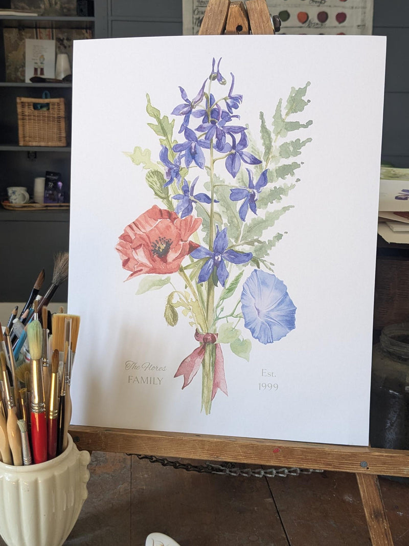 Custom Watercolor Family Bouquet Art Print | Not Ai | Birth Flower Bouquet Bouquet