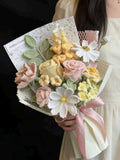 Handmade Crochet Flower Bouquet, Roses, Daisies, Peonies, Forever Floral Arrangement Bouquet