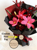 Pipe Cleaner Pink Red Blue Flower Bouquet with Custom Text Tag, Lily Tulip Rose Daisy, Birthday Flower,Anniversary Graduation Wedding Flower Bouquet
