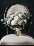 White Rose Bridal Bouquet, Artificial Greenery Wedding Flowers, Bridesmaid Bouquet wedding flower