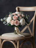 Soft Pink Rose Bridal Bouquet, Artificial Greenery Wedding Flowers, Bridesmaid Bouquet wedding flower