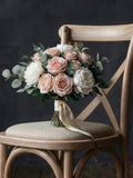 Soft Pink Rose Bridal Bouquet, Artificial Greenery Wedding Flowers, Bridesmaid Bouquet Bouquet
