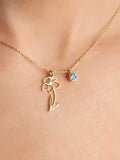 Gold Birth Flower Necklace: Personalized 18K Month Floral Birthstone Pendant birthday flower
