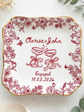 Personalized Engagement Ring Dish, Custom Couple Name Trinket Dish, Floral Wedding Ring Holder, Bridal Shower Gift, Keepsake Plate ANNIVERSARY