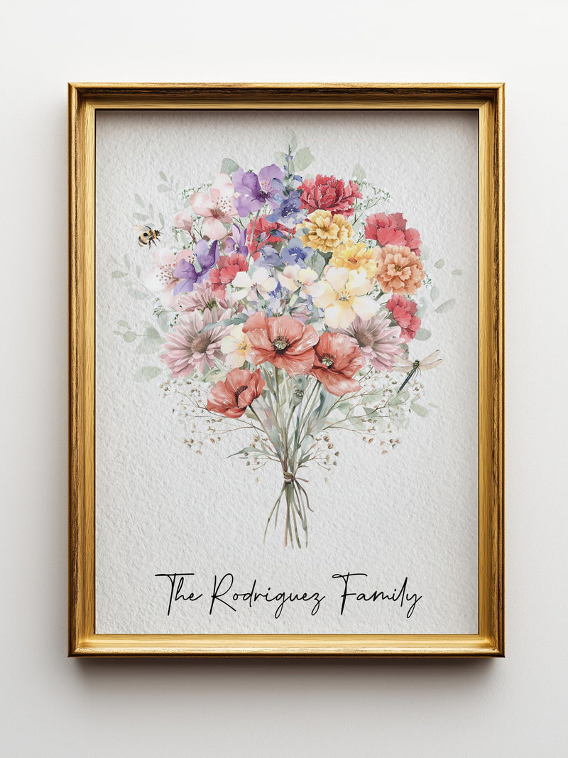 Birth Flower Family Bouquet Personalized Watercolor Birth Flower Print Gift for Mom Birthday Gift for Her Custom Personalized Gift Printable birthday flower