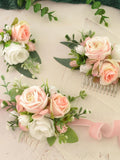 Prom boutonniere blush pink white buttonhole for man Flower corsage for girls Graduation corsages Women hand corsage and comb READY to ship wedding flower