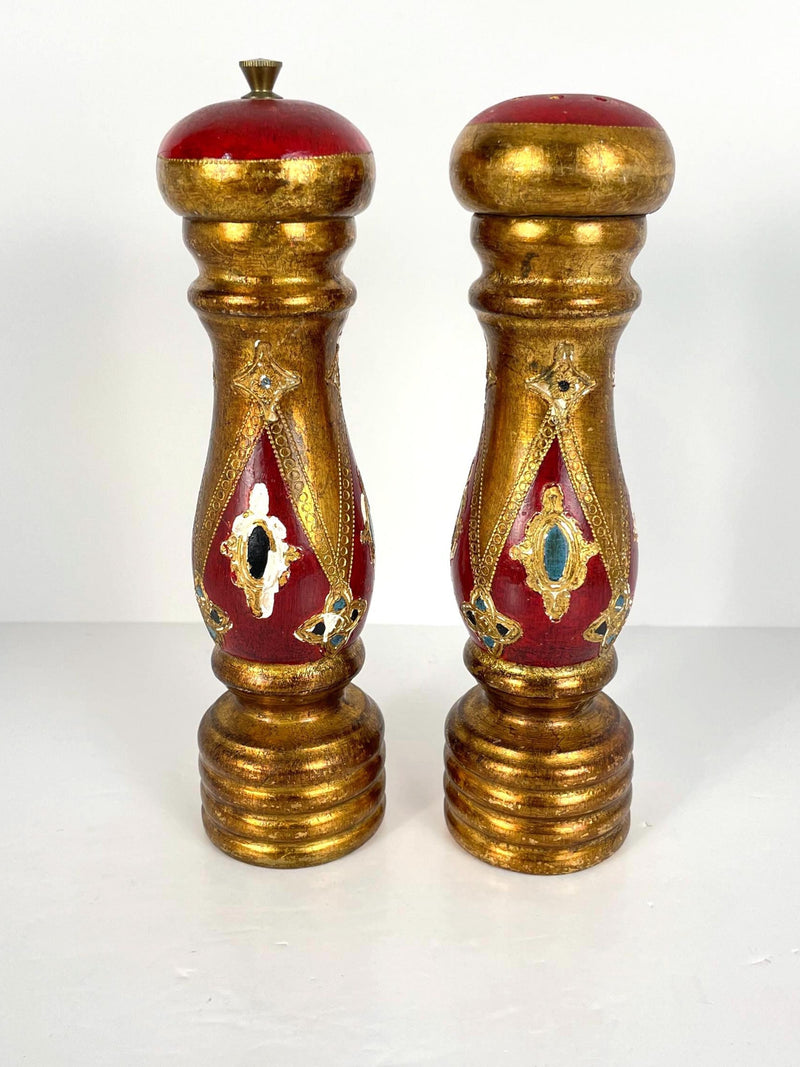 Vintage Red and Gold Florentine Salt Shaker and Pepper Mill flower spore