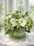 Handmade Sage Green Silk Flower Arrangement in Hat Box silk flower