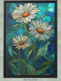 Daisy Flowers Stained Glass Art Deco Tiffany Style Vertical Wall Art Print house warming flower