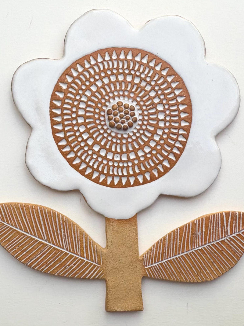Flower ceramic wall tile // Wall hanging ornament  // Large white house warming flower