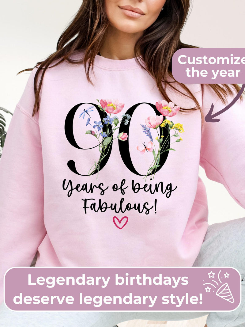 90th Birthday Gift Sweatshirt For Women, 90th Birthday Ideas For Wife, 90th Gift For Best Friend, 90th Birthday Flower Shirt For Grandma birthday flower
