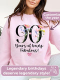 90th Birthday Gift Sweatshirt For Women, 90th Birthday Ideas For Wife, 90th Gift For Best Friend, 90th Birthday Flower Shirt For Grandma birthday flower