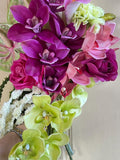 Magenta, Blush, Crisp Green Calla Lily bouquet, Orchid anthurium Amaranthus cascading silk flower bridal bouquet, magenta cymbidium orchid Bouquet