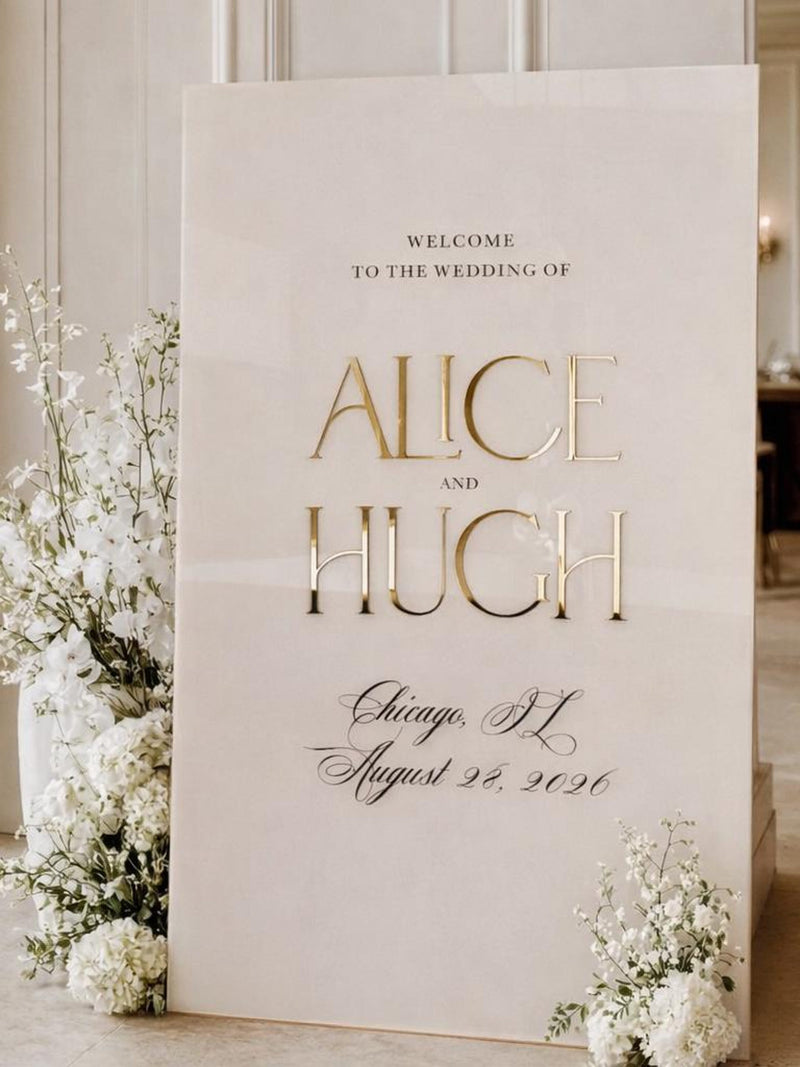 Wedding Welcome Sign with 3D Mirror Names, Custom Acrylic Wedding Sign, Welcome to The Wedding Of Ceremony Sign, Personalized Reception Sign wedding flower