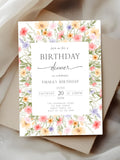 Floral Birthday Dinner Invitation, Editable Watercolor Flowers Party Invite (Digital Download) birthday flower