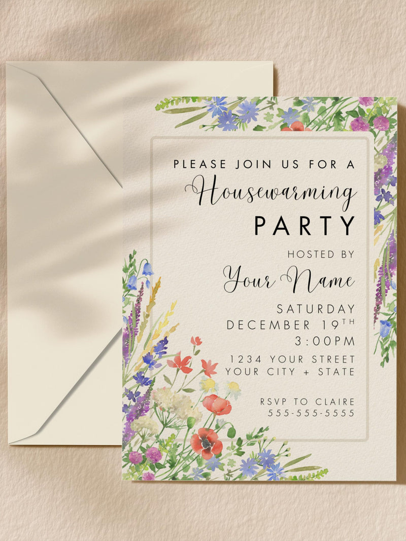Classic Floral Housewarming Invitation Template, Garden Party New Home Invite (Digital Download) house warming flower