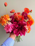 Bright Pink & Orange Wedding Bouquet | Fuchsia Dahlia Bridal Bouquet | Vibrant Artificial Flowers | Summer Wedding Bouquet | Bold Color wedding flower