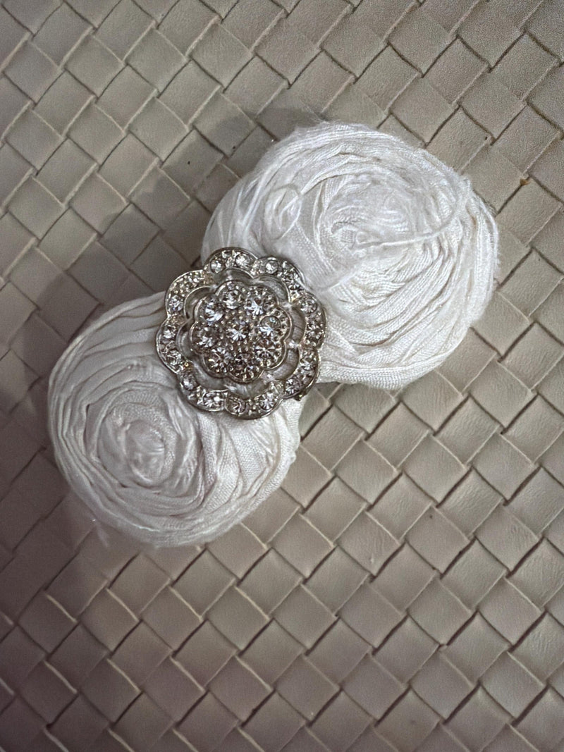 White Silk Dupioni Rose Hair Clip | Bridal Silk Flower Barrette | Handmade Wedding Hair Accessory | Romantic Rhinestone Hair Clip | Boho Bri silk flower