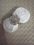 White Silk Dupioni Rose Hair Clip | Bridal Silk Flower Barrette | Handmade Wedding Hair Accessory | Romantic Rhinestone Hair Clip | Boho Bri silk flower