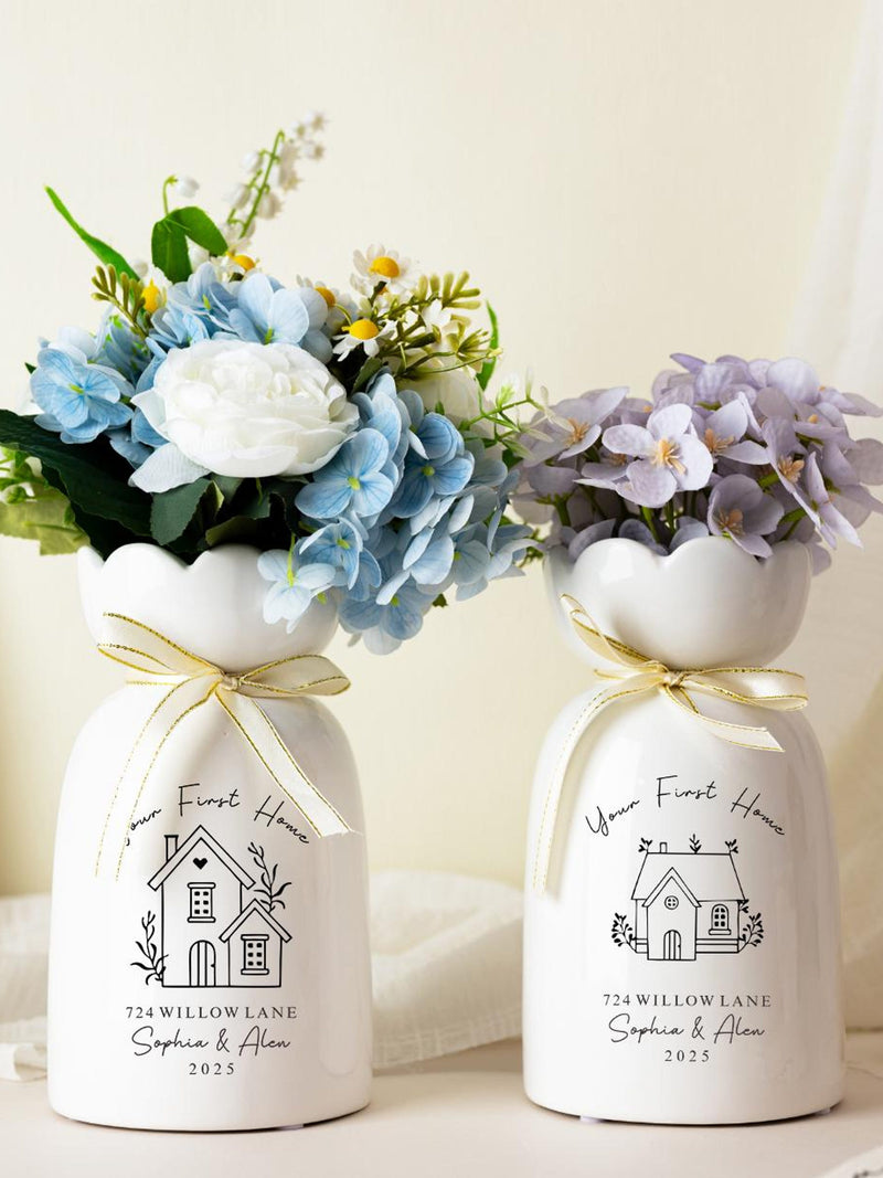 Personalized Ceramic Vase,First Home Gift,Flower Vase for New Home Occasion,Housewarming Gift for Couple,Moving In Gift for Friend,New Home house warming flower